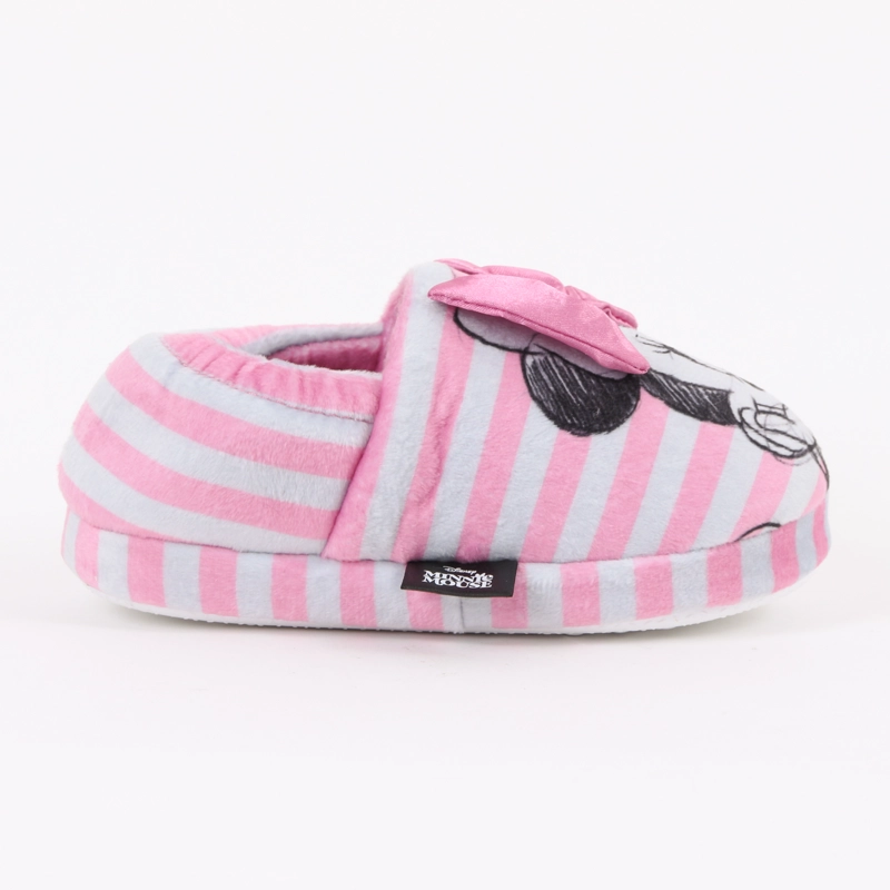 PANTUFLA NIÑA RAYAS MINNIE MOUSE MOÑO ROSADO DISNEY - 1