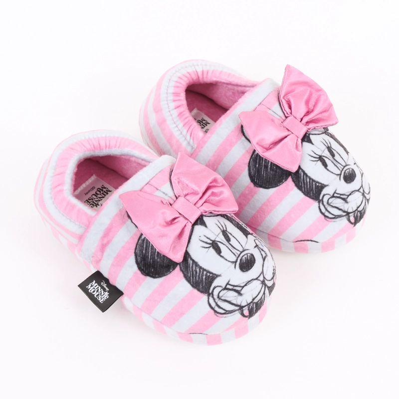 PANTUFLA NIÑA RAYAS MINNIE MOUSE MOÑO ROSADO DISNEY - 2