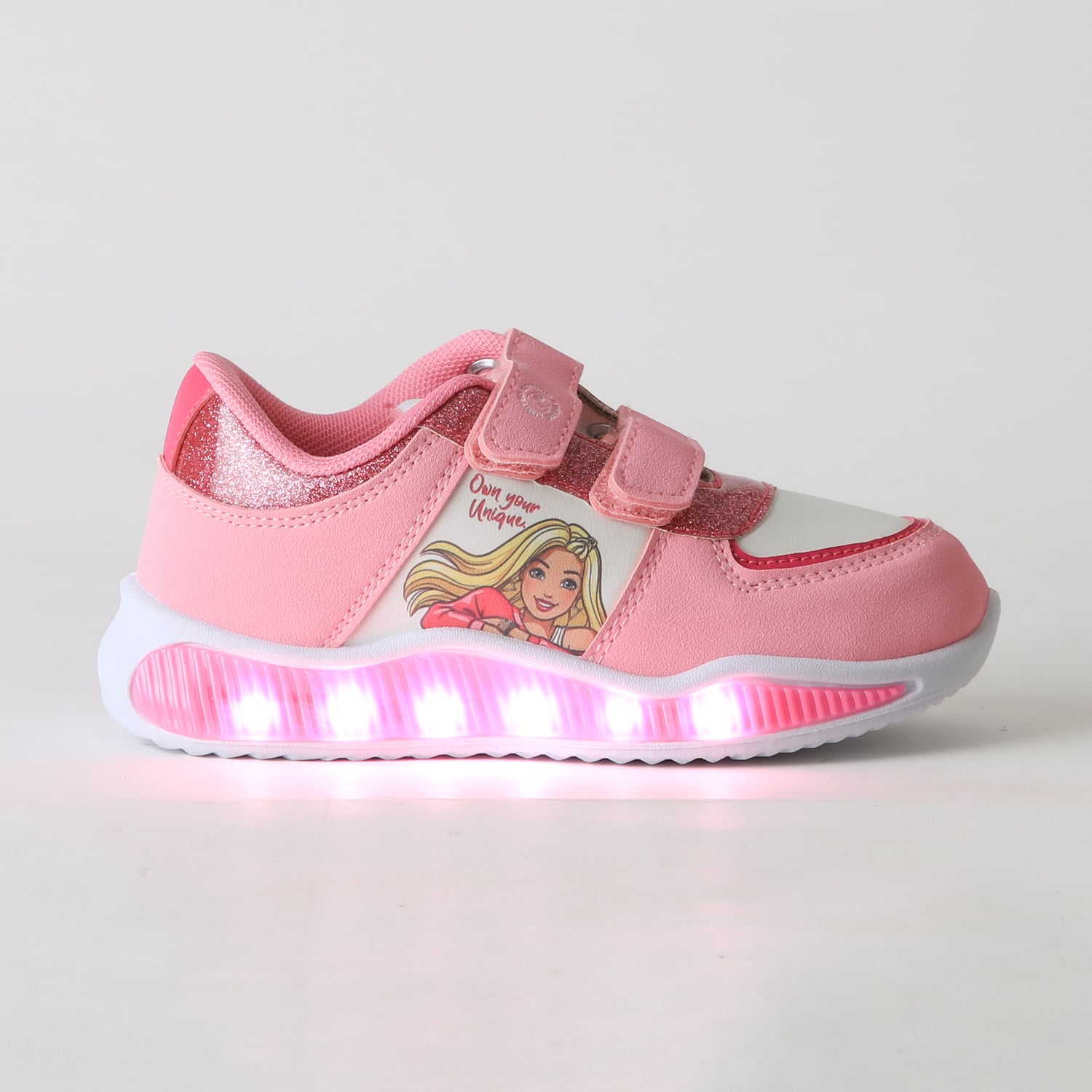 ZAPATILLA LUCES NIÑA VELCRO BRILLOS ROSADO BARBIE - 1
