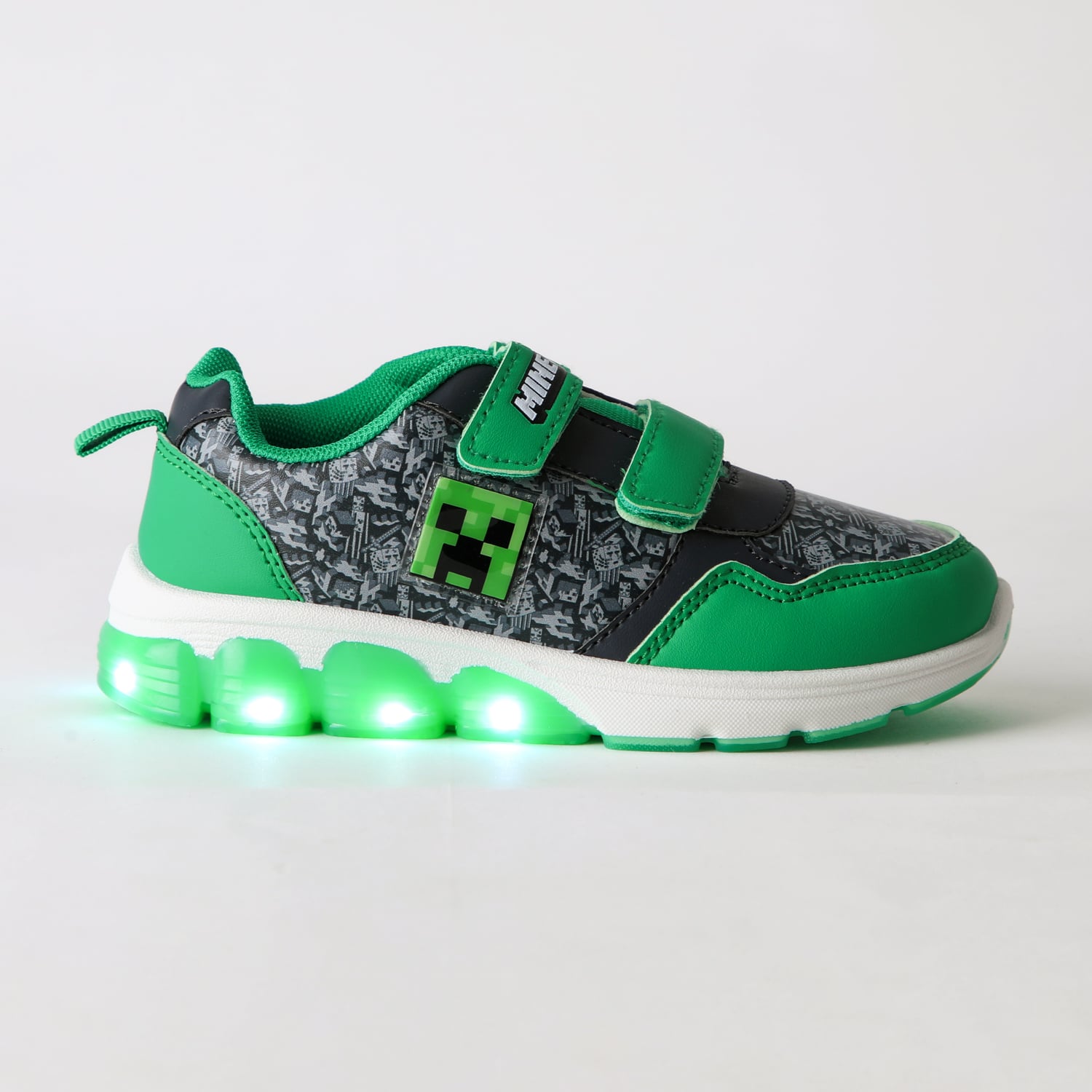ZAPATILLA LUCES NIÑO CREEPER GRIS MINECRAFT - 1