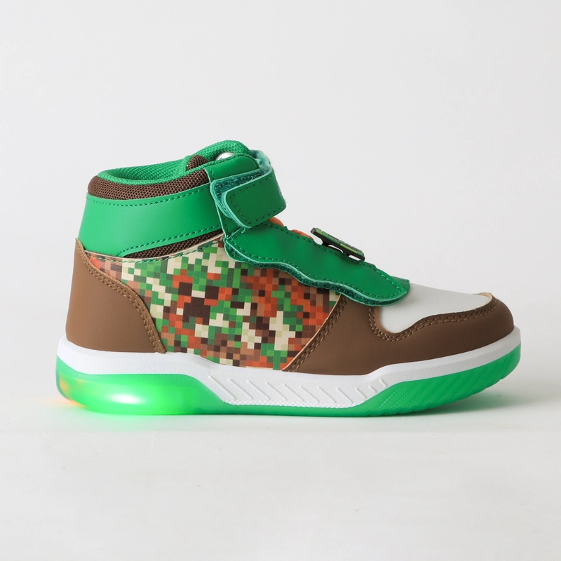 ZAPATILLA CAÑA ALTA NIÑO LUCES FULL PRINT VERDE MINECRAFT - 1