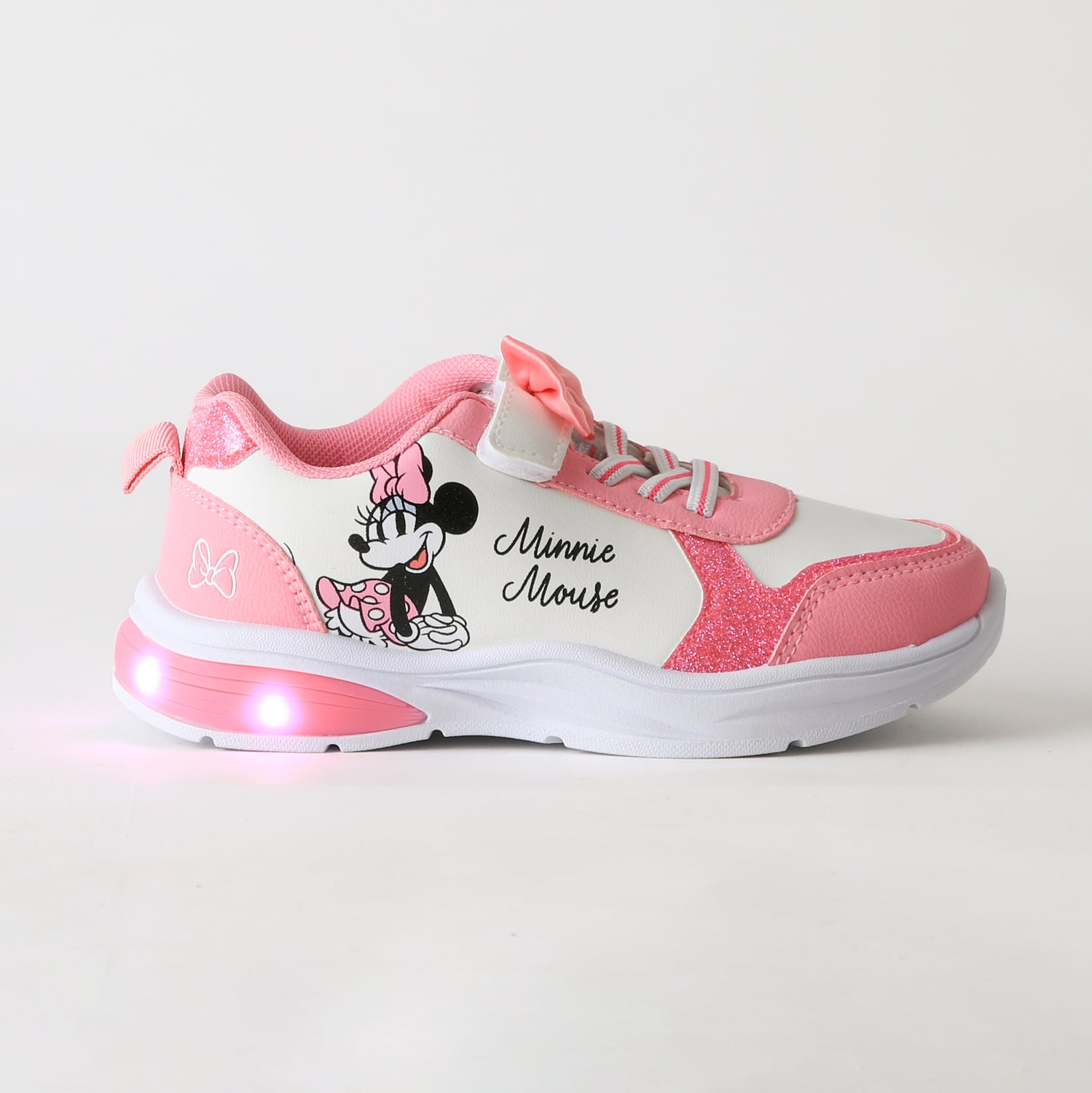 ZAPATILLA LUCES NIÑA VELCRO MOÑO MINNIE ROSADO DISNEY - 1