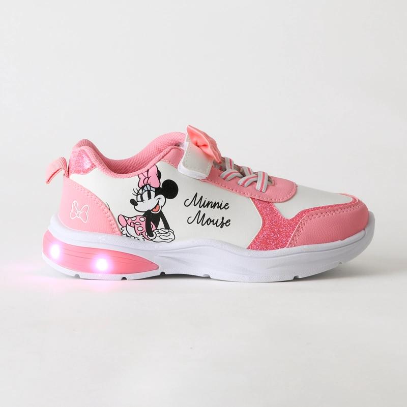 ZAPATILLA LUCES NIÑA VELCRO MOÑO MINNIE ROSADO DISNEY - 1