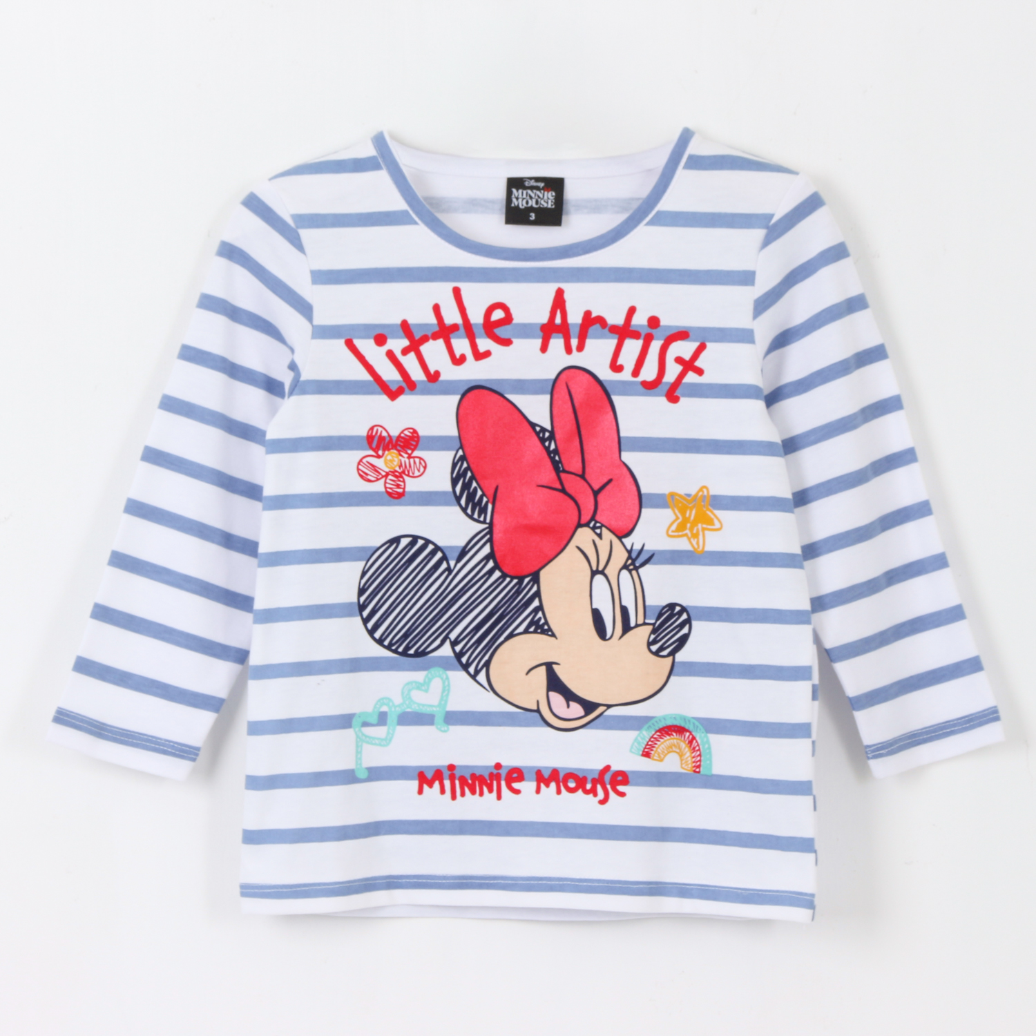 POLERA MANGA LARGA NIÑA RAYAS MINNIE BLANCO DISNEY - 1