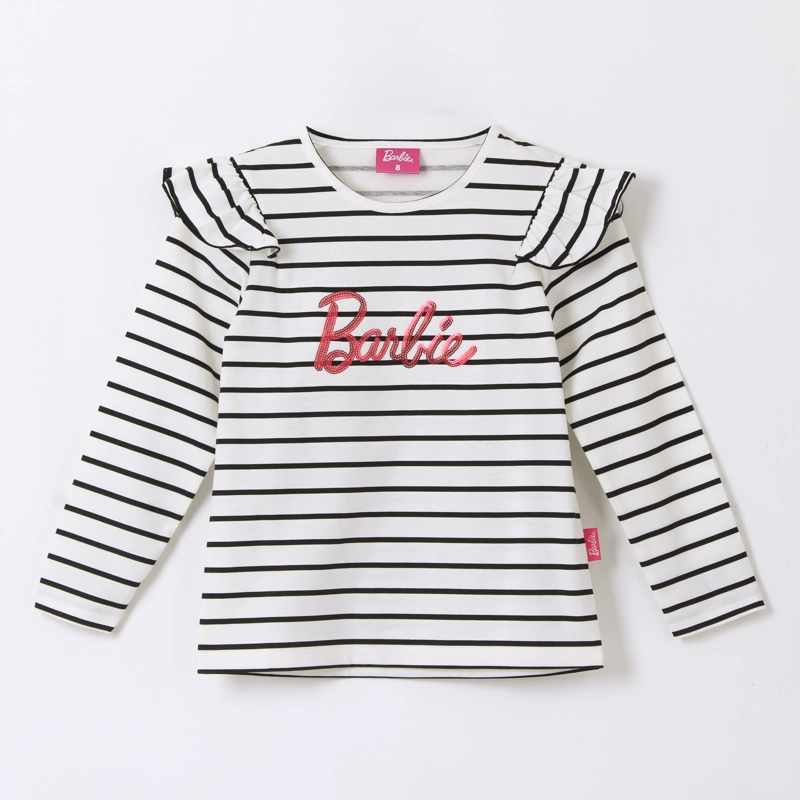 POLERA MANGA LARGA NIÑA RAYAS LOGO BLANCO BARBIE - 1