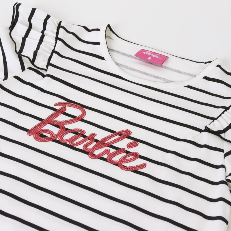 POLERA MANGA LARGA NIÑA RAYAS LOGO BLANCO BARBIE - 3
