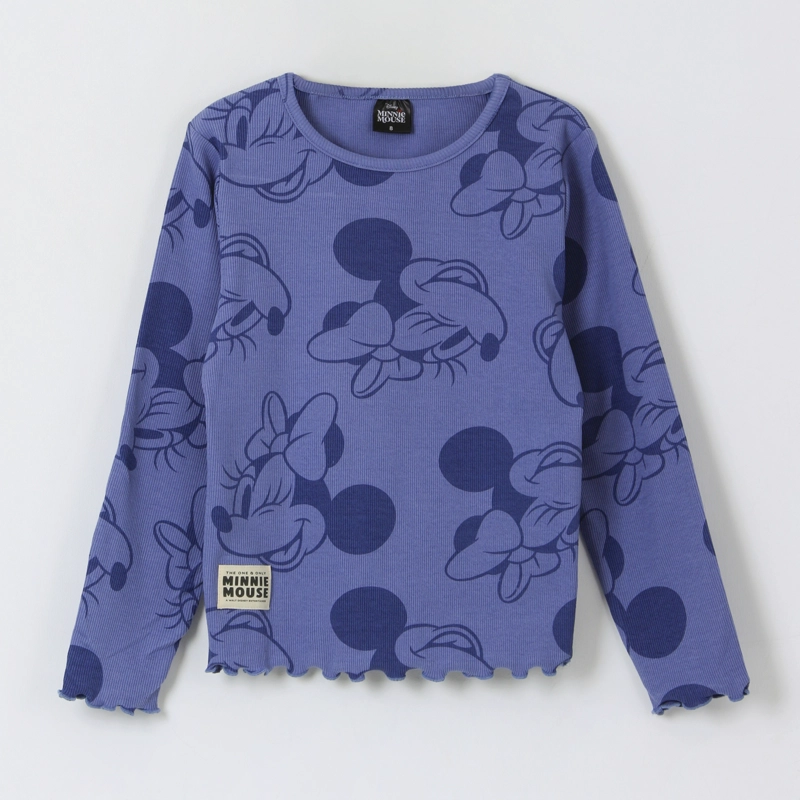 POLERA MANGA LARGA NIÑA RIB PRINT MINNIE MOUSE AZUL DISNEY - 1