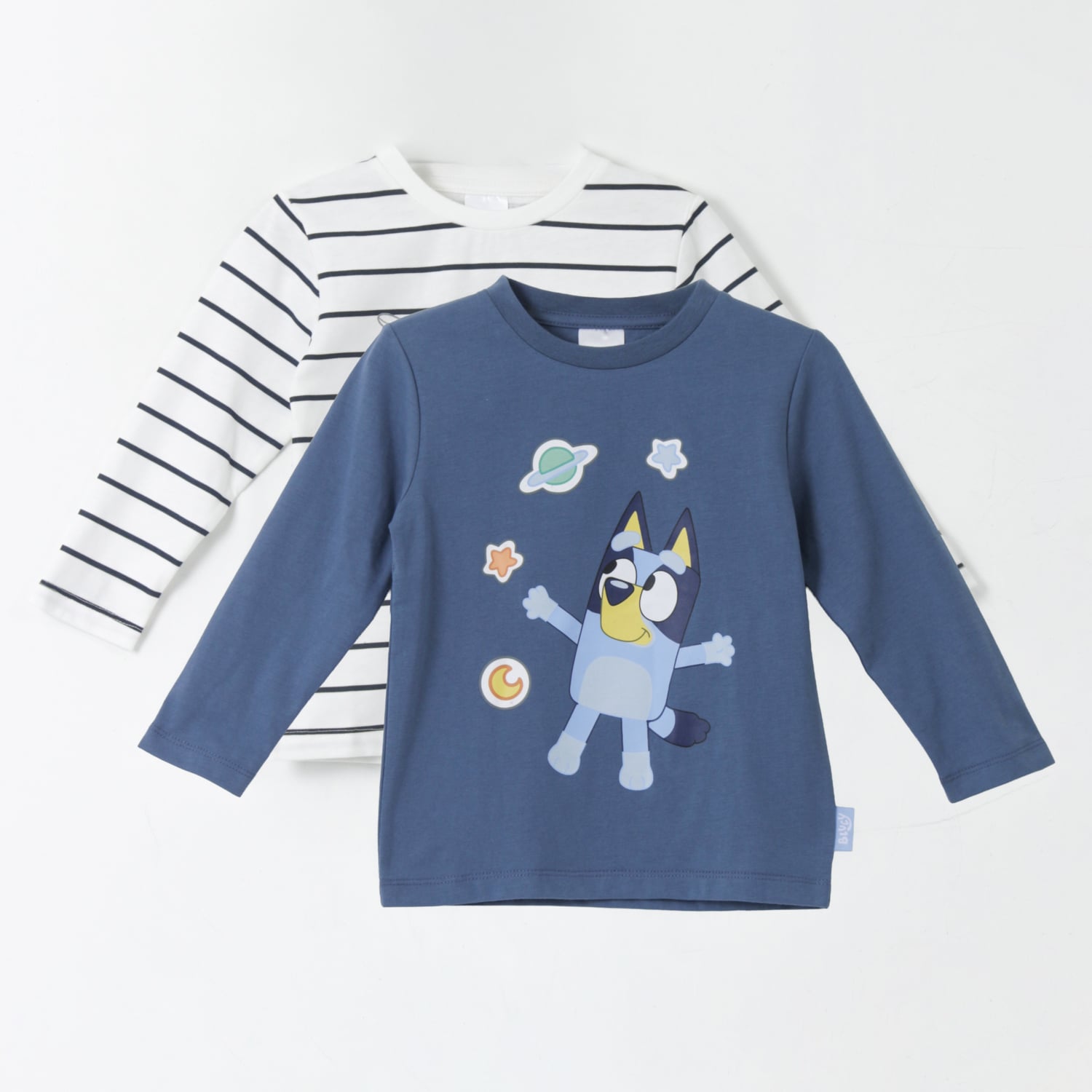 BIPACK POLERA MANGA LARGA NIÑO RAYAS AZUL BINGO & BLUEY - 1