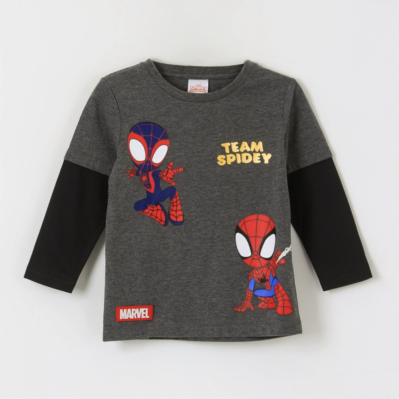 POLERA DOBLE MANGA NIÑO TEAM SPIDEY GRIS MARVEL - 1