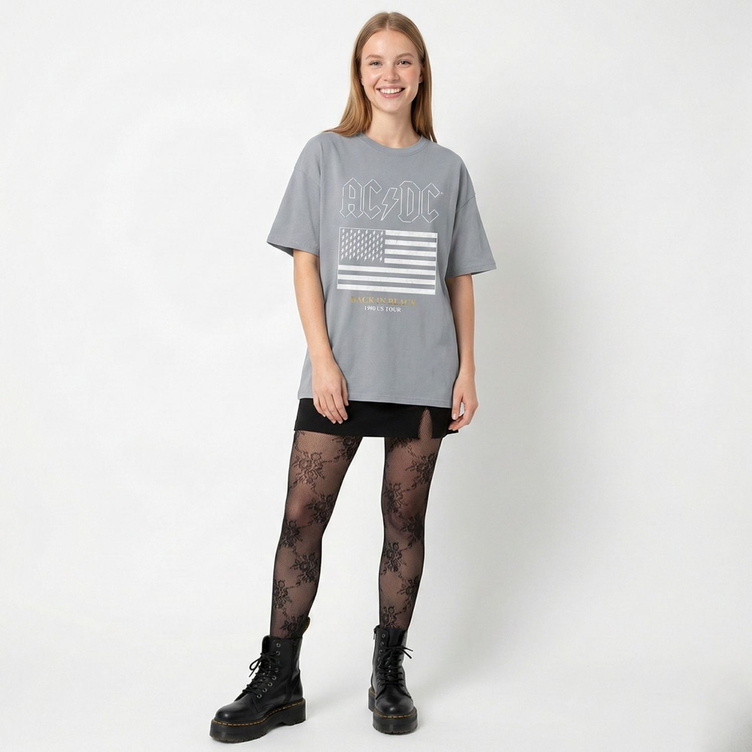 POLERA MANGA CORTA MUJER BANDERA GRIS ACDC - 1