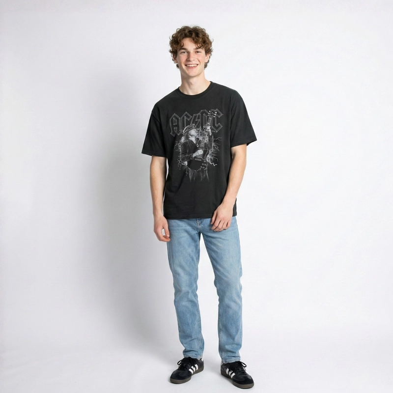 POLERA MANGA CORTA HOMBRE GUITARRA GRIS ACDC - 1