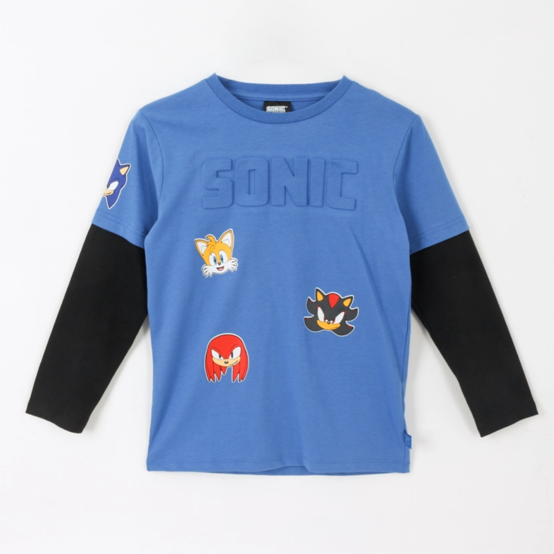 POLERA DOBLE MANGA NIÑO PERSONAJES AZUL SONIC - 1