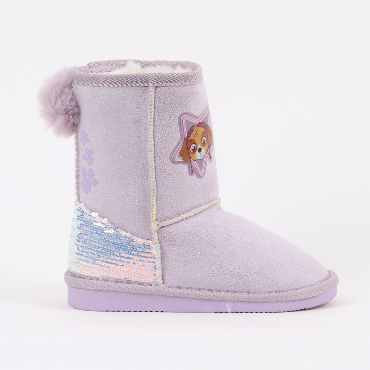 BOTA NIÑA CHIPORRO LENTEJUELAS SKYE MORADO PAW PATROL - 1