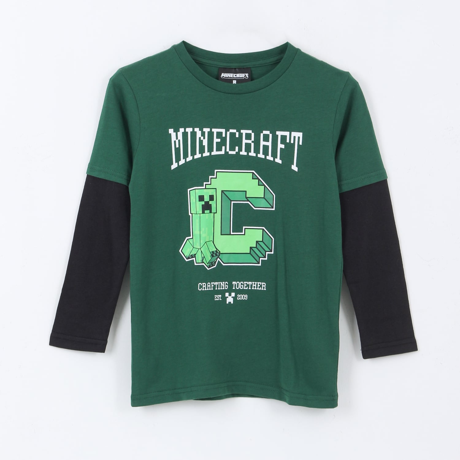 POLERA DOBLE MANGA NIÑO CREEPER VERDE MINECRAFT - 1