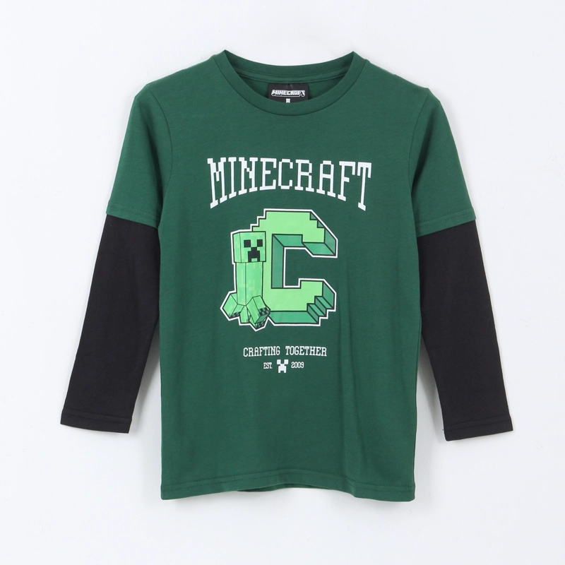 POLERA DOBLE MANGA NIÑO CREEPER VERDE MINECRAFT - 1