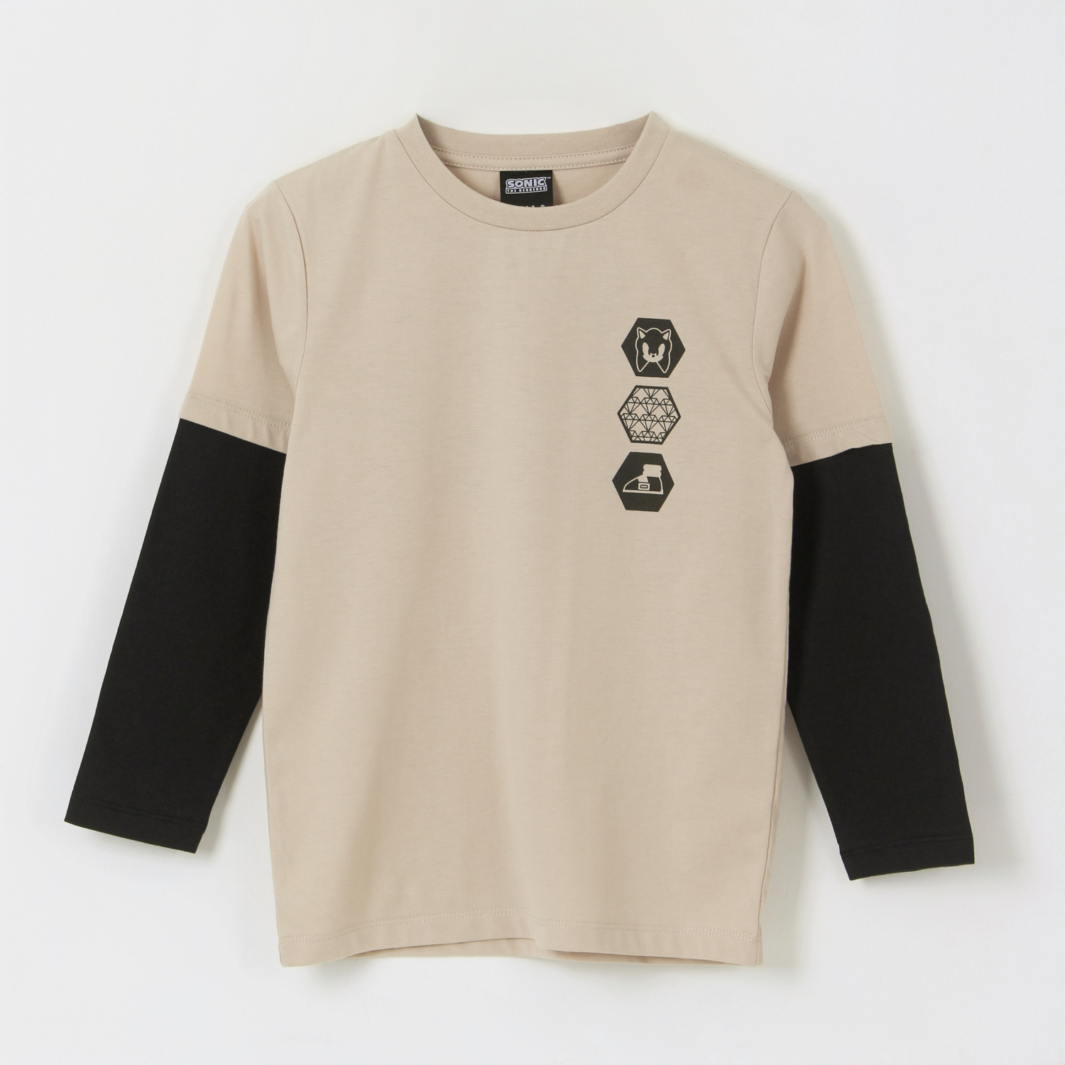 POLERA DOBLE MANGA NIÑO BACK PRINT BEIGE SONIC - 1
