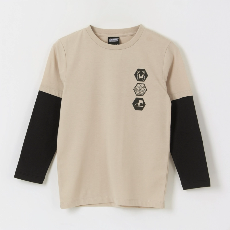 POLERA DOBLE MANGA NIÑO BACK PRINT BEIGE SONIC - 1