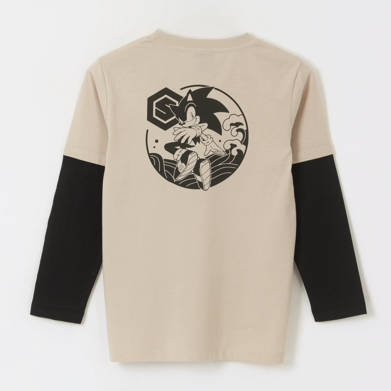 POLERA DOBLE MANGA NIÑO BACK PRINT BEIGE SONIC - 2