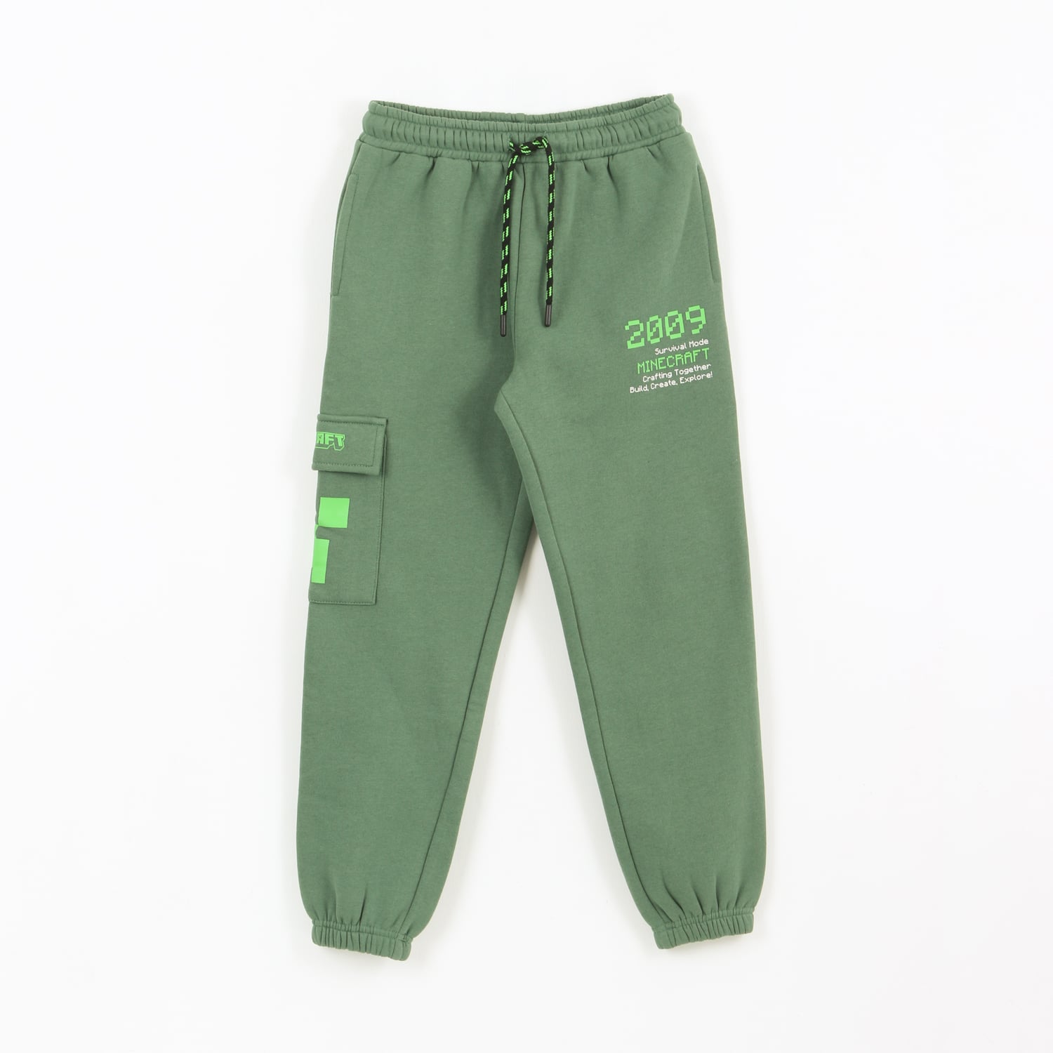 PANTALON DE BUZO NIÑO CARGO VERDE MINECRAFT - 1