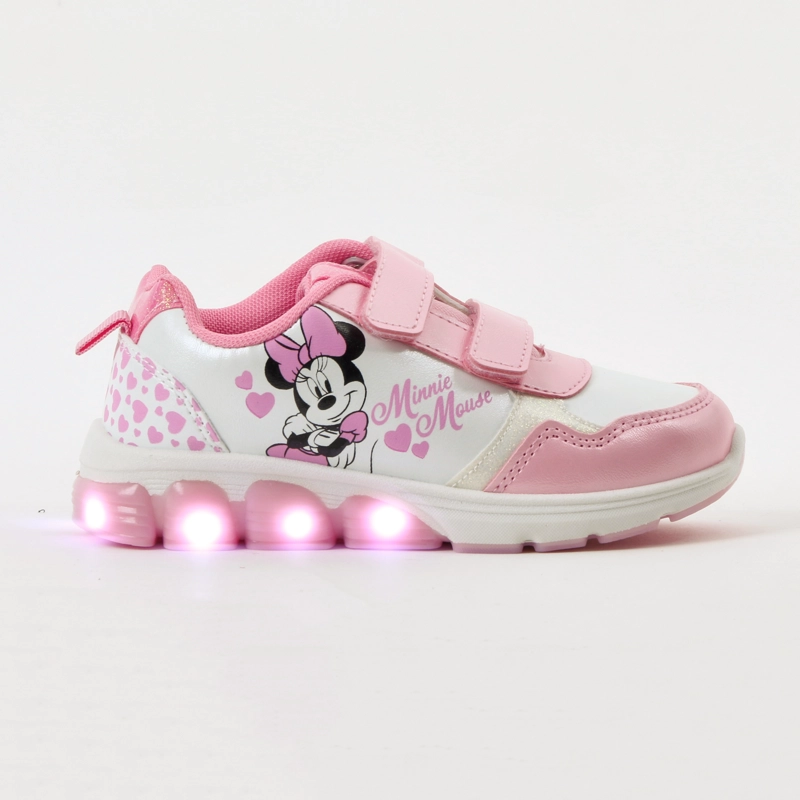 ZAPATILLA LUCES NIÑA CORAZONES MINNIE ROSADO DISNEY - 1
