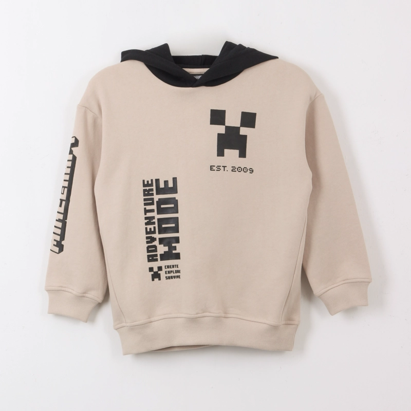 POLERON CERRADO NIÑO HOODIE ADVENTURE MODE BEIGE MINECRAFT - 1