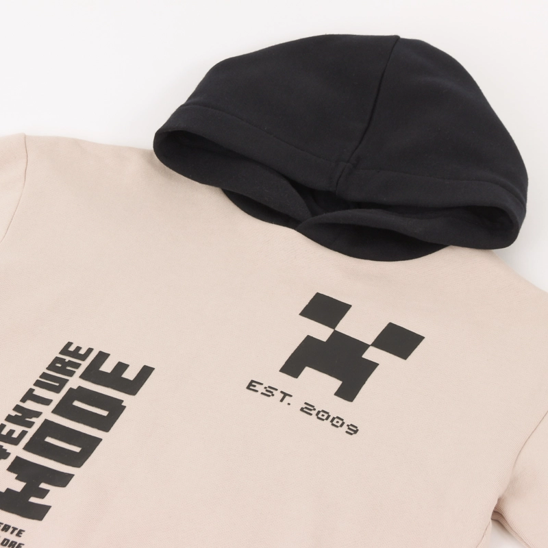 POLERON CERRADO NIÑO HOODIE ADVENTURE MODE BEIGE MINECRAFT - 3