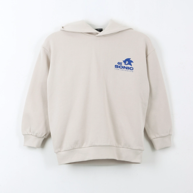 POLERON CERRADO NIÑO HOODIE BACK PRINT BEIGE SONIC - 1