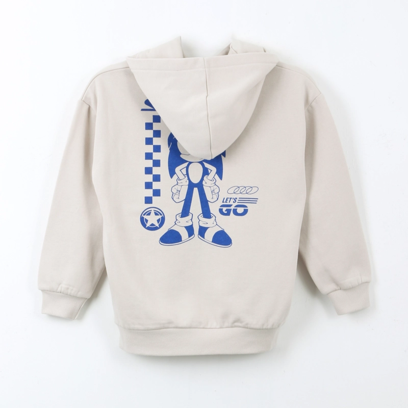 POLERON CERRADO NIÑO HOODIE BACK PRINT BEIGE SONIC - 2