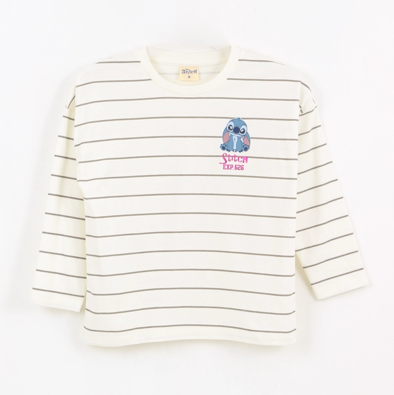 POLERA MANGA LARGA NIÑA RAYAS LILO & STITCH BLANCO DISNEY - 1