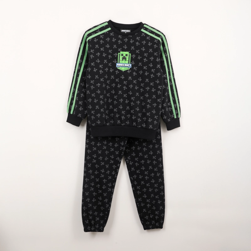 CONJUNTO BUZO NIÑO FULL PRINT CREEPER FACE NEGRO MINECRAFT - 1