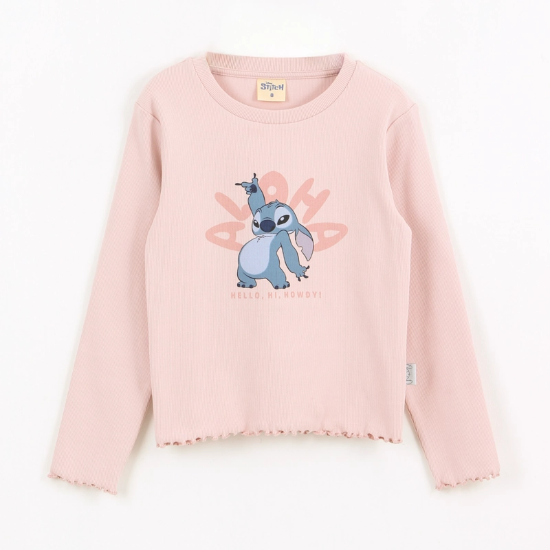 POLERA MANGA LARGA NIÑA LILO & STITCH ROSADO DISNEY - 1