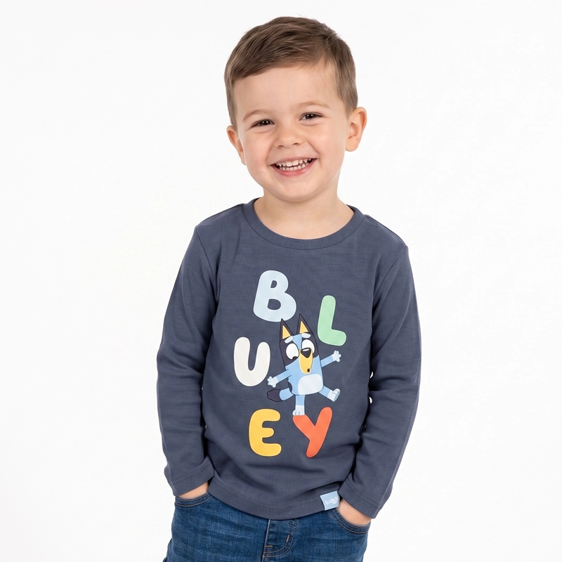 POLERA MANGA LARGA NIÑO LETRAS AZUL MARINO BLUEY - 1