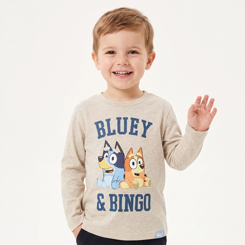 POLERA MANGA LARGA NIÑO COLLEGE BLUEY & BINGO BEIGE BLUEY - 1