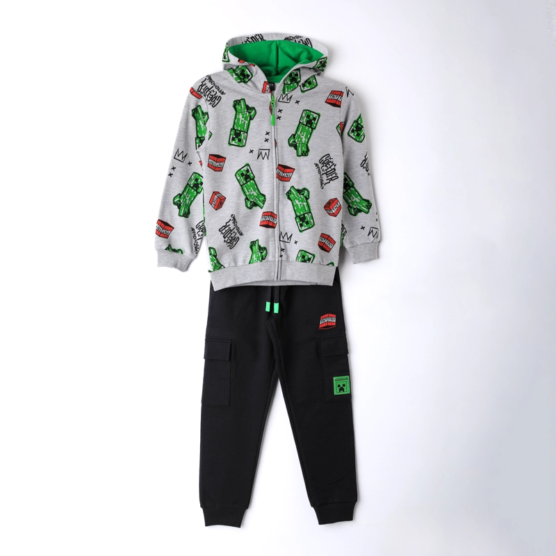 CONJUNTO BUZO NIÑO MINECRAFT FULL PRINT GRIS - 1