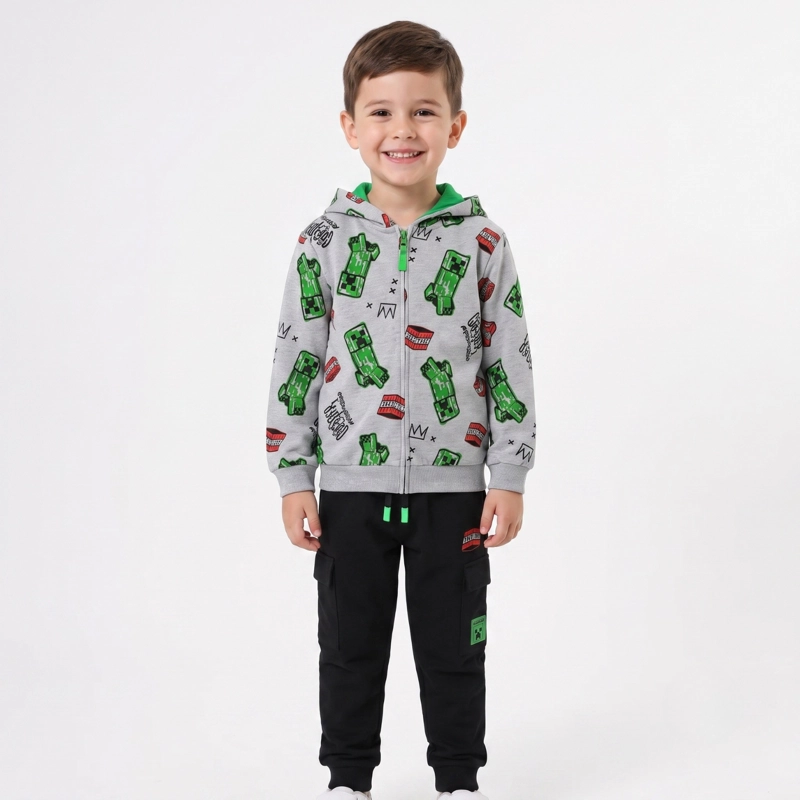 CONJUNTO BUZO NIÑO MINECRAFT FULL PRINT GRIS - 1