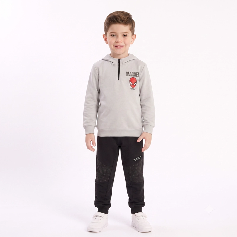 CONJUNTO BUZO NIÑO SPIDERMAN MARVEL POLERON HALF ZIPPER GRIS - 1