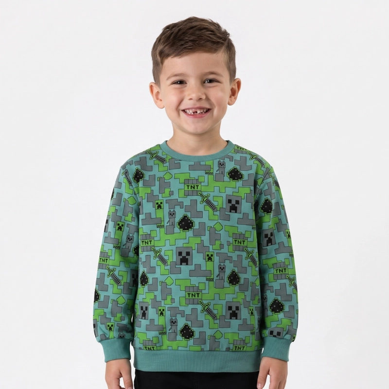 POLERON CERRADO NIÑO MINECRAFT FULL PRINT VERDE - 1
