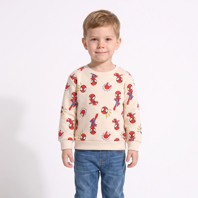 POLERON CERRADO NIÑO SPIDEY MARVEL FULL PRINT CREMA - 1