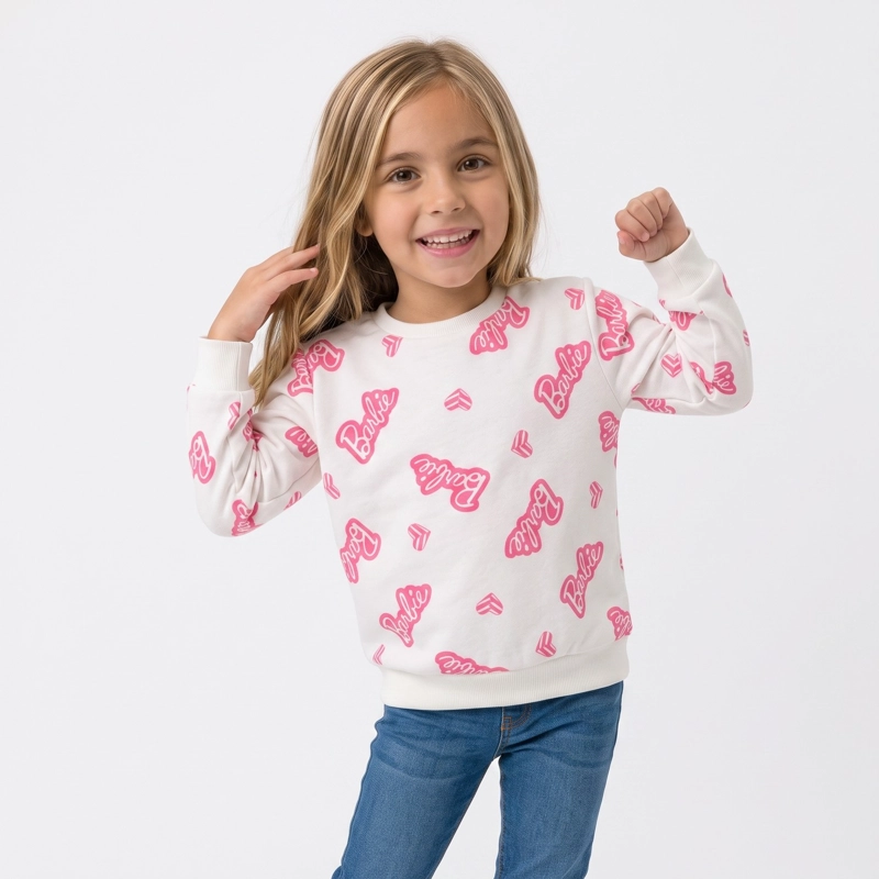 POLERON CERRADO NIÑA BARBIE FULL PRINT BLANCO - 1