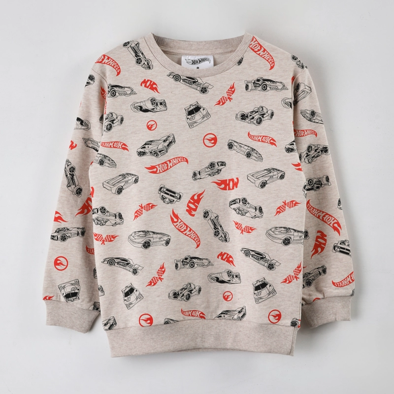 POLERON CERRADO NIÑO HOT WHEELS FULL PRINT BEIGE - 1
