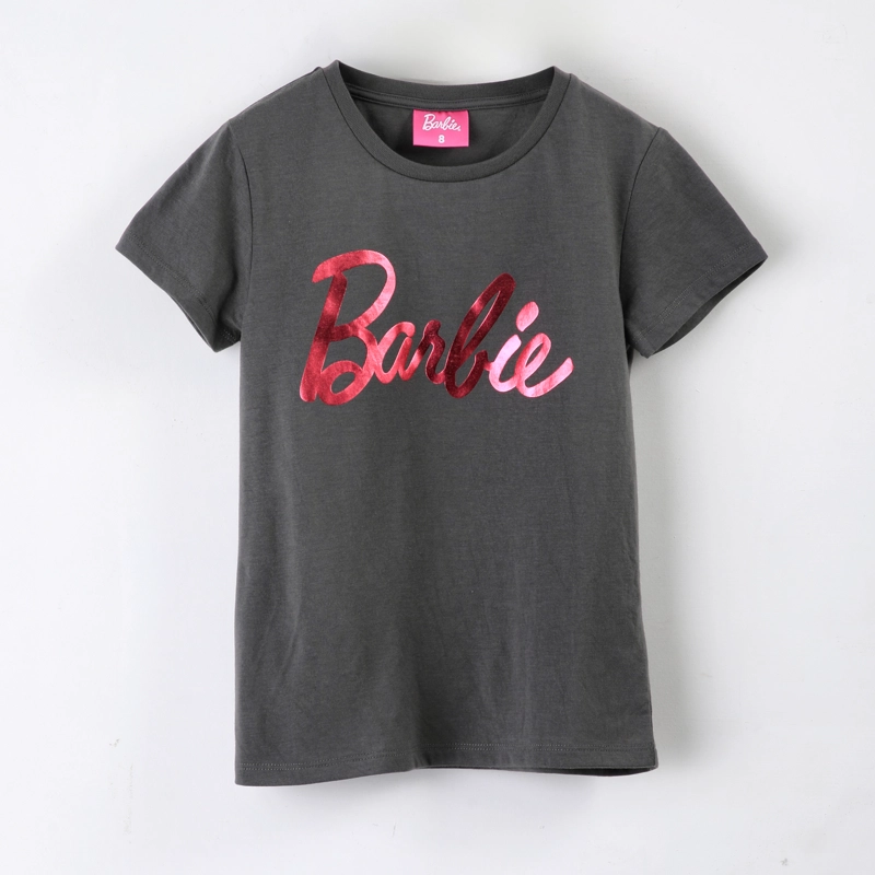 POLERA MANGA CORTA NIÑA BARBIE LOGO FOIL GRIS - 1