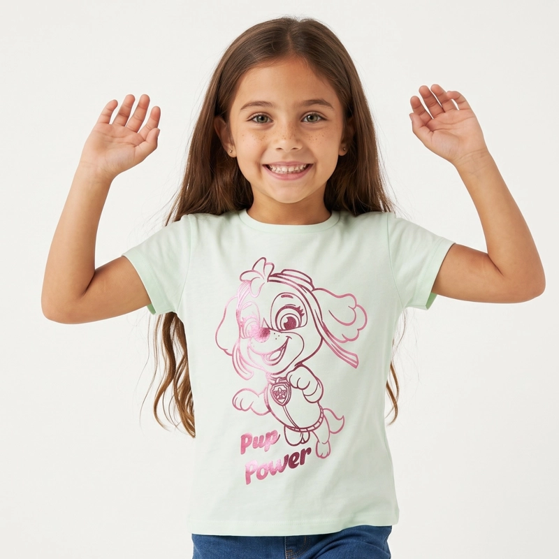 POLERA MANGA CORTA NIÑA PAW PATROL SKYE FOIL VERDE - 1