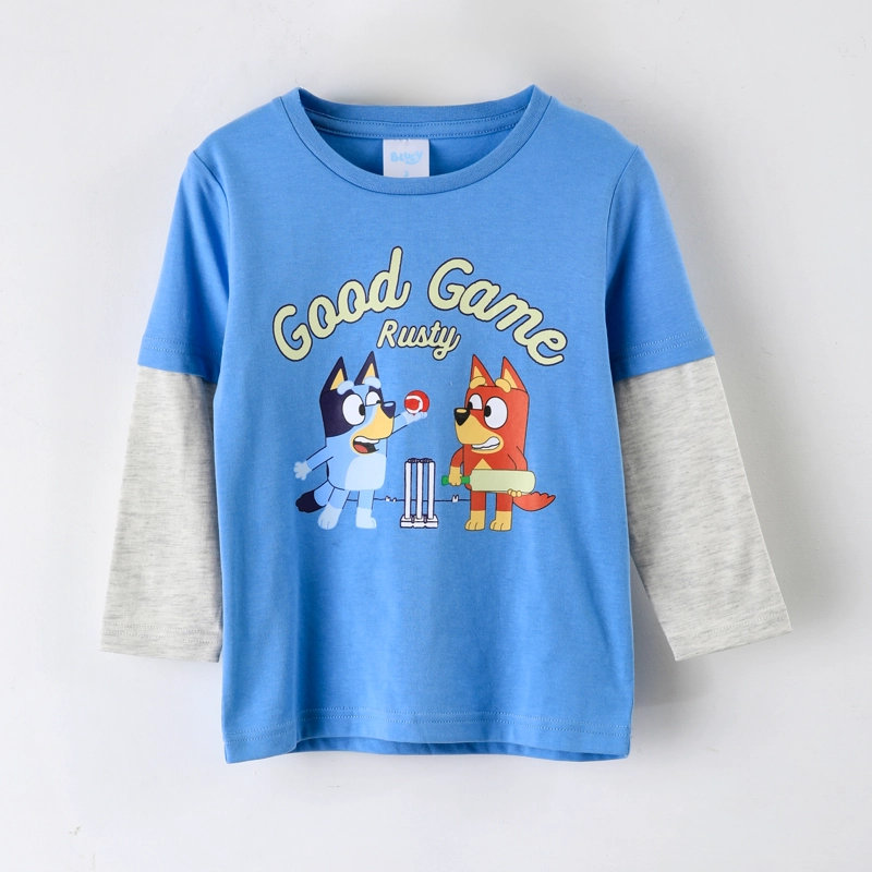 POLERA MANGA LARGA NIÑO BLUEY DOBLE MANGA AZUL - 1