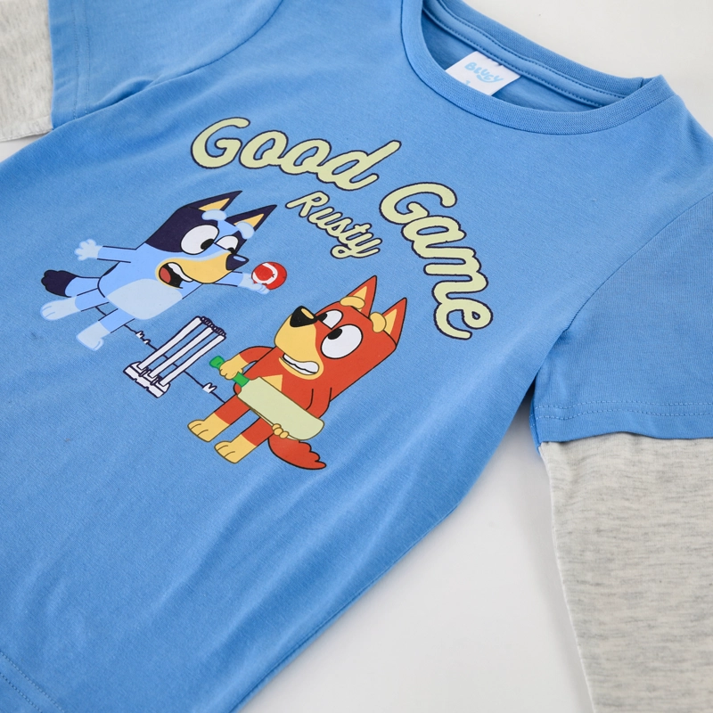 POLERA MANGA LARGA NIÑO BLUEY DOBLE MANGA AZUL - 3
