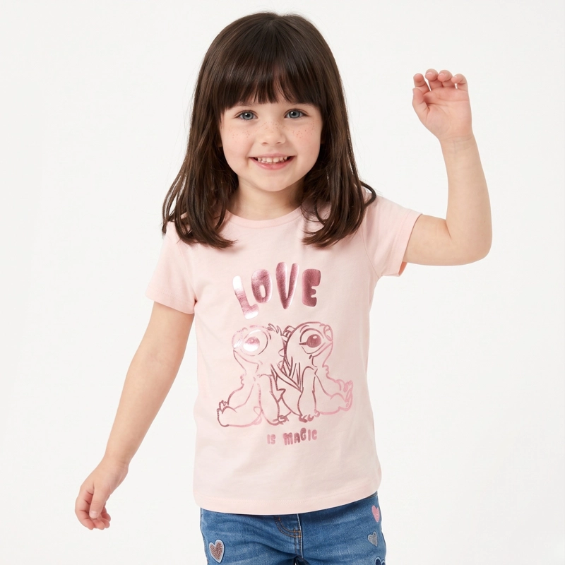 POLERA MANGA CORTA NIÑA STITCH DISNEY LOVE IS MAGIC ROSADO - 1