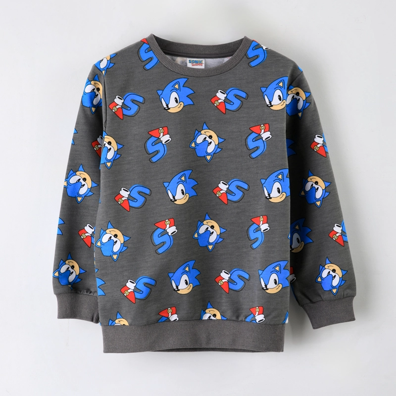 POLERON CERRADO NIÑO SONIC FULL PRINT GRIS - 1