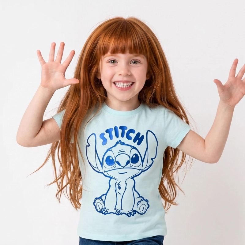 POLERA MANGA CORTA NIÑA STITCH DISNEY CELESTE - 1