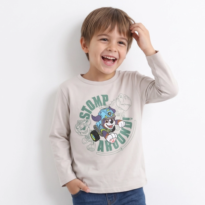 POLERA MANGA LARGA NIÑO PAW PATROL ESTAMPADO BEIGE - 1