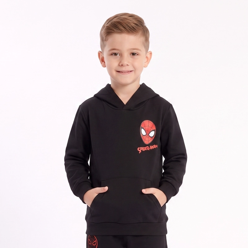 POLERON CERRADO CAPUCHA NIÑO SPIDERMAN MARVEL NEGRO - 1