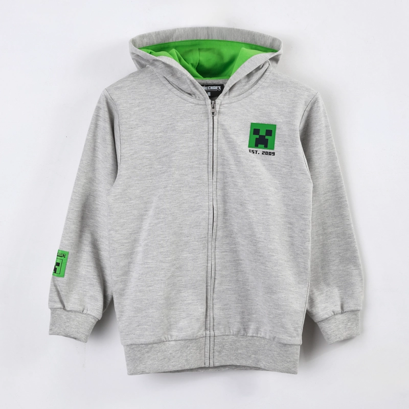 POLERON ABIERTO NIÑO MINECRAFT CREEPER BOLSILLO GRIS - 1